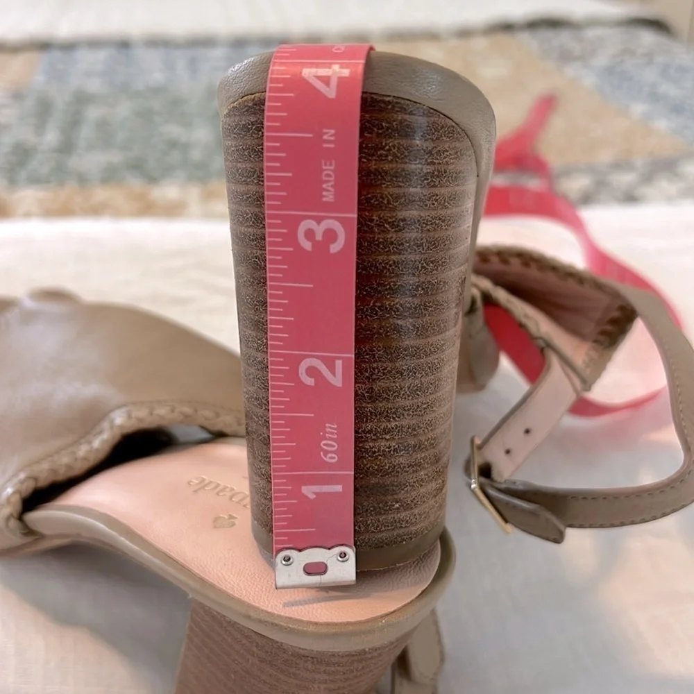 Kate Spade Minimalist Taupe Leather Block Heel Sandals 9 Quiet Luxury Chic